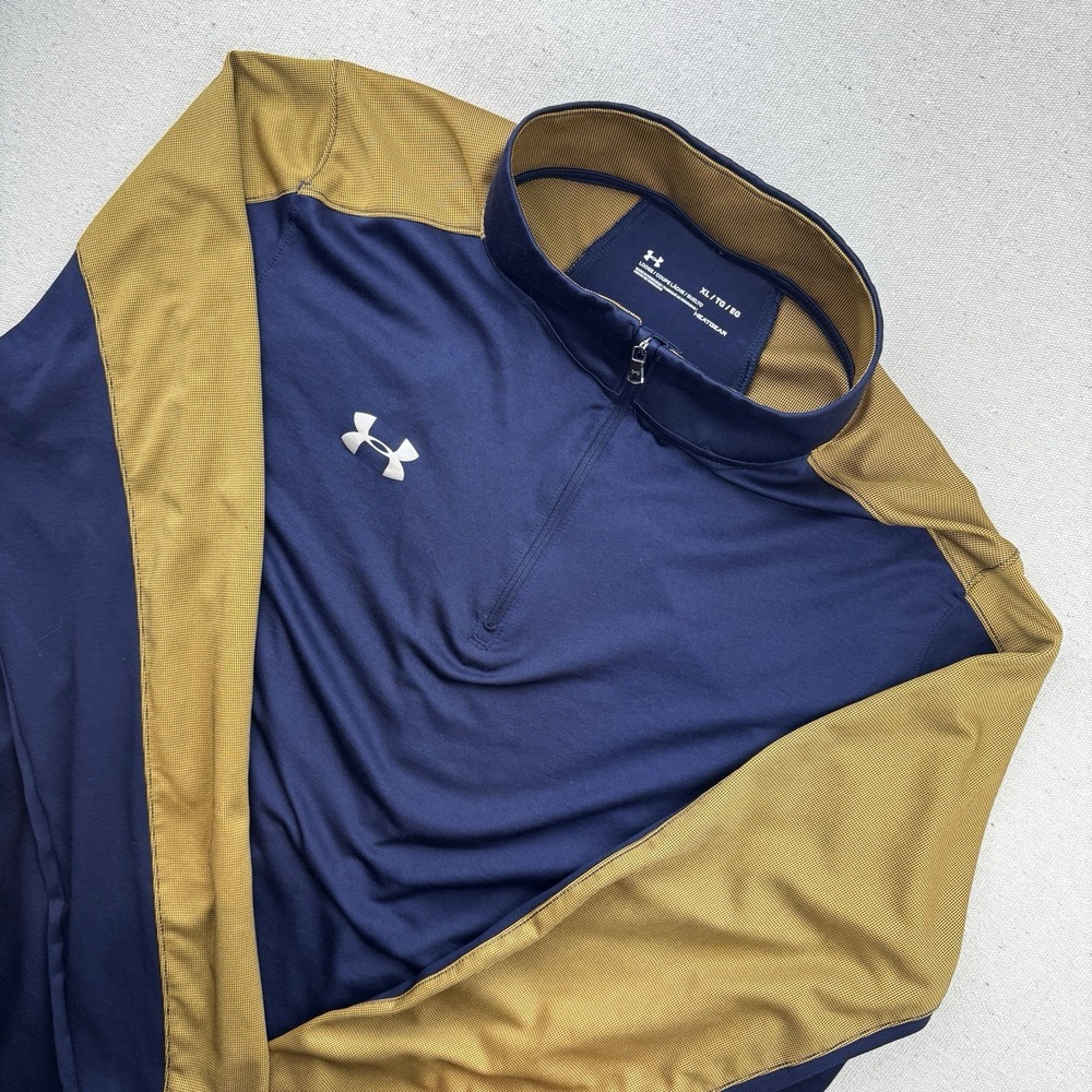 Under Armour HeatGear 1/4 Zip Pullover Mens XL Blue Gold Loose Fit